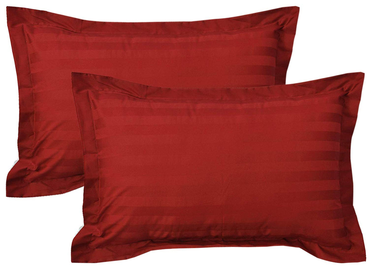 Kuber Industries 2 Pieces Cotton Luxurious Satin Striped Pillow Cover Set-17"x27" (Maroon) - CTKTC40315