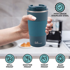 The Better Home Insulated Coffee Mug with Lid and Sleeve (510ml) | Double Wall Insulated Stainless Steel Mug for Coffee & Tea | Hot and Cold Tumbler | Coffee Mug with Lid for Home & Office (Blue)
