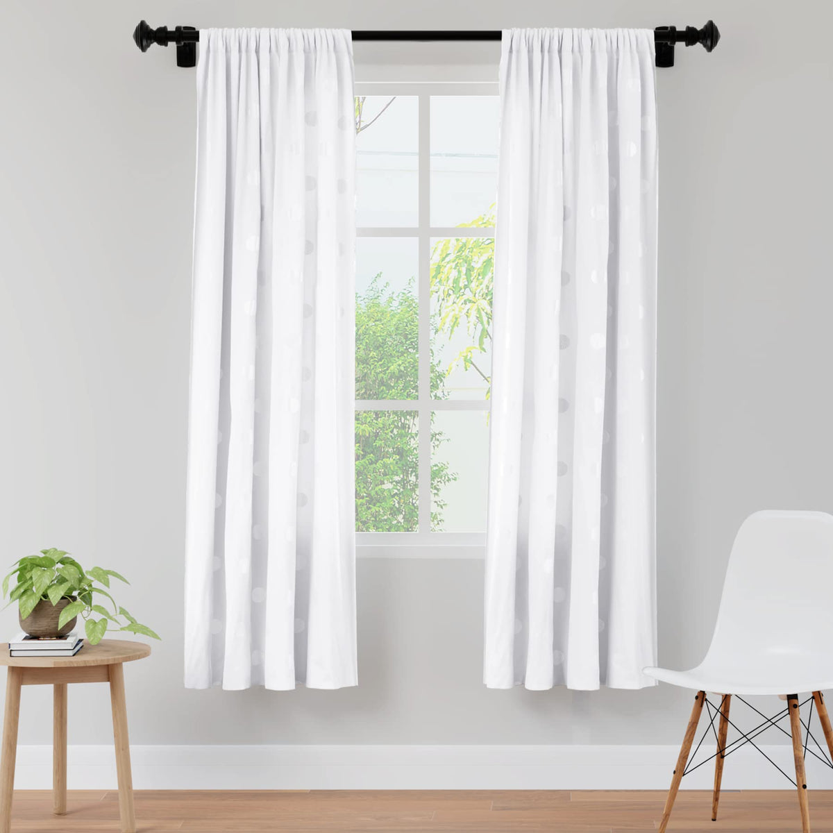 Encasa Homes Polyester Printed Window Curtain for 6 ft with Tie Back, Rod Pocket, Light-Filtering, Curtains for Kitchen, Bedroom, Living Room (140x183 cm), Dollar White, Set of 2