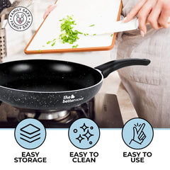 The Better Home Non Stick Frying Pan 24cm (3mm Thickness) | Gas & Induction Fry Pan Non Stick | Granite Frying Pan | Fish Fry Pan | Egg Cooking Pan | Tava Pan Cake Frying Pan | Minimal Oil Cooking