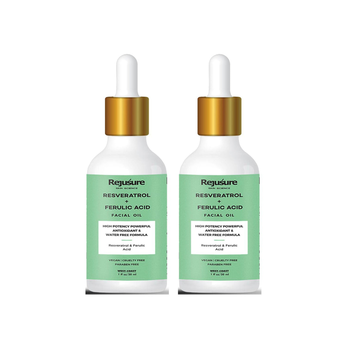 Rejusure Resveratrol & Ferulic Acid Facial Oil High Potency Powerful Antioxidant & Water Free Formula- 30ml (Pack of 2)