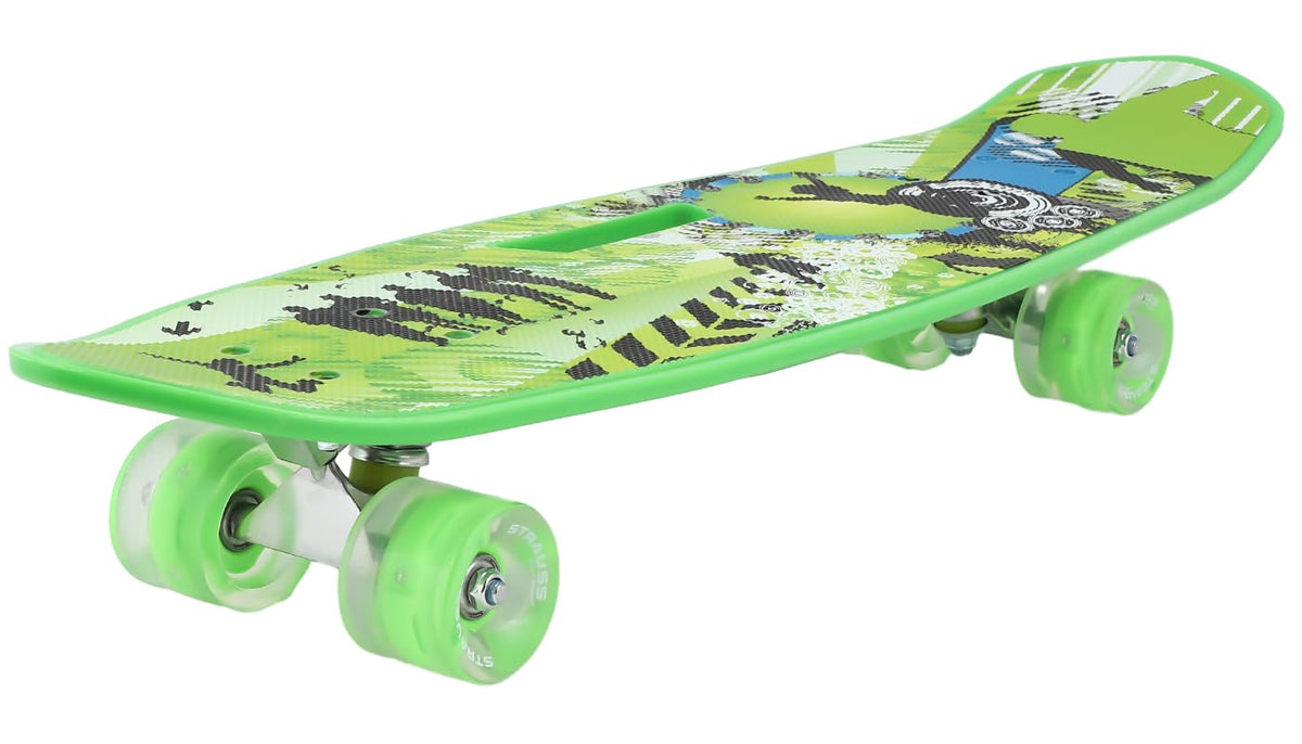 STRAUSS Cruiser Fishboard| Penny Skateboard| Casterboard| Anti-Skid Board with ABEC-7 High Precision Bearings| PU Wheel with Light| Ideal for 8 Years and Above (28 X 6 Inch), (Vibrant Green)