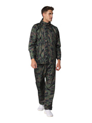 THE CLOWNFISH Warrior Pro Series Men's Waterproof Polyester Double Coating Reversible Raincoat with Hood and Reflector Logo at Back for Night Travelling. Set of Top and Bottom(Green Camo, XX-Large)