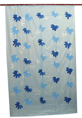 Kuber Industries PVC Floral Shower Curtain with 8 Hooks, Standard, Sky Blue
