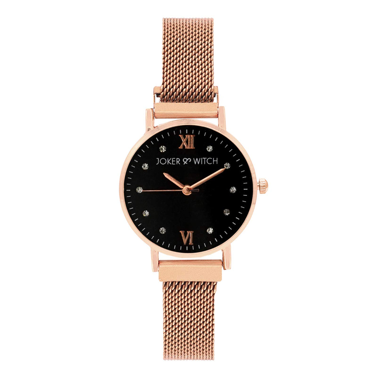 Joker and Witch Lexi Rose Gold Black Dial Magnetic Watch for Women