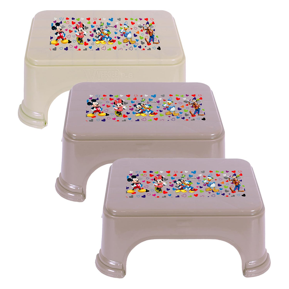 Heart Home Disney Team Stool | Bathroom Square Stool | Plastic Stool For Bathroom | Stool for Kitchen | Bathroom Patla | Support Stool for Bathroom | P6 | Pack of 3 | Multi