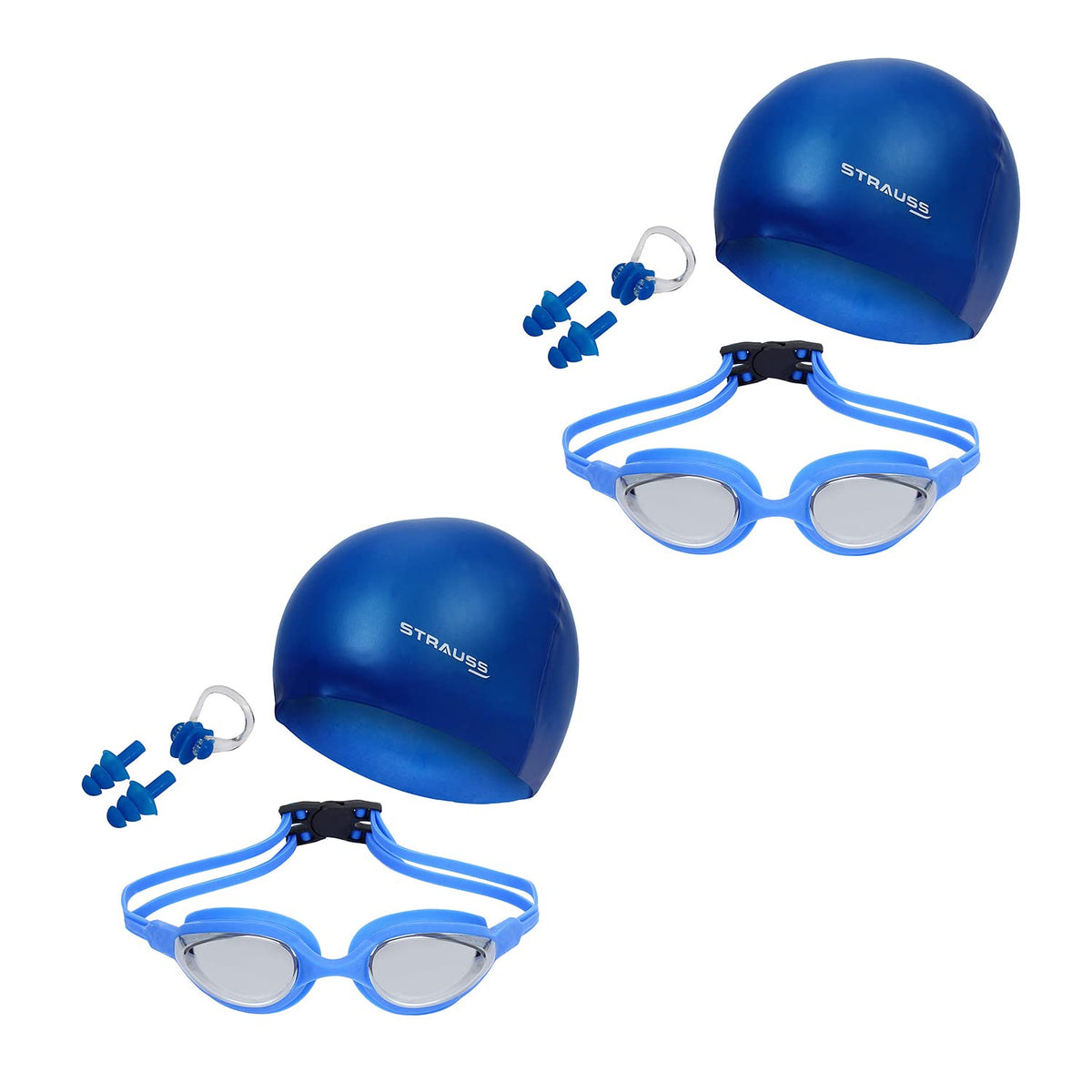 STRAUSS Swimming Goggles Set, (Blue), (Pack of 2)