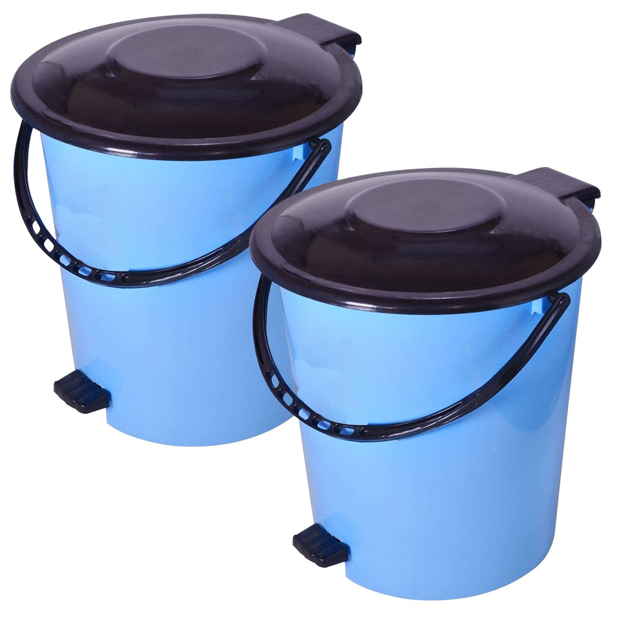Heart Home Plastic Pedal Dustbin, Trashbin, Wastebin For Kitchen, Bathroom, Office Use With Handle, 10 Liter- Pack of 2 (Blue & Black)-47HH0992