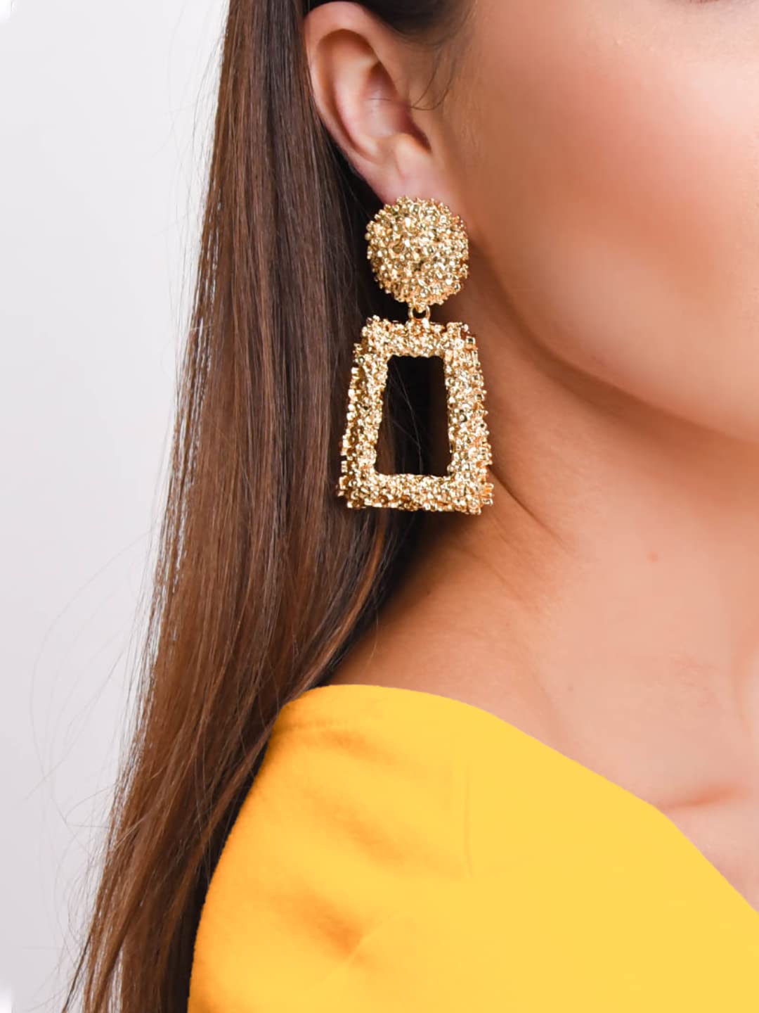 Yellow Chimes Drop Earrings for Women Geometric Shaped Red Square Danglers Drop Earrings for Women and Girls