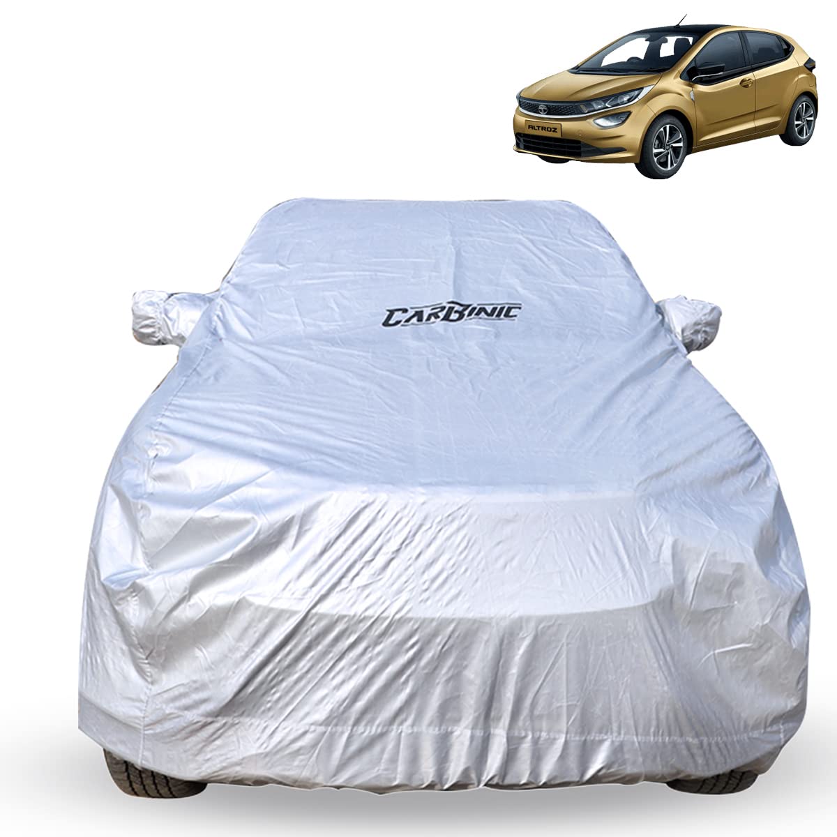 CARBINIC Waterproof Car Body Cover for Tata Altroz 2020 | Dustproof, UV Proof Car Cover | Altroz Car Accessories | Mirror Pockets & Antenna Triple Stitched | Double Layered Soft Cotton Lining, Jungle