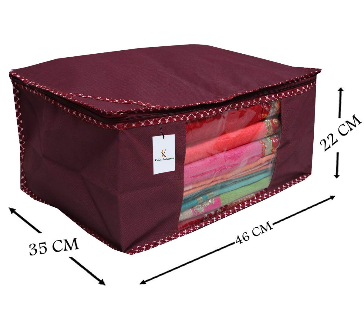 Kuber Industries Non Woven Saree Covers With Zip|Saree Covers For Storage|Saree Packing Covers For Wedding|Pack Of 12 (Maroon)