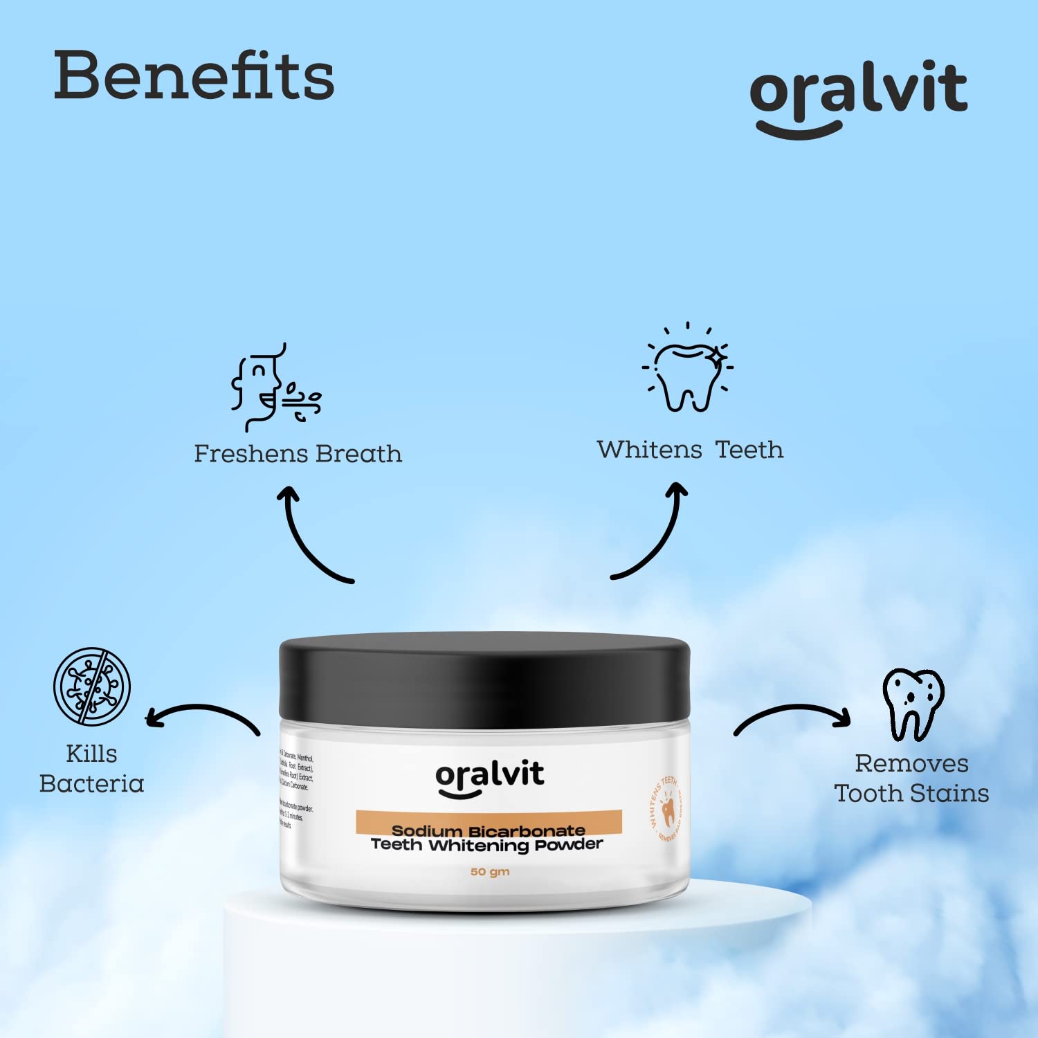 Oralvit Sodium Bicarbonate Teeth Whitening Powder with Baking Soda, Peppermint Oil | For Teeth Whitening - Enamel safe & Fresh Breath| Suitable for all Teeth types – 50gm (Pack of 2)