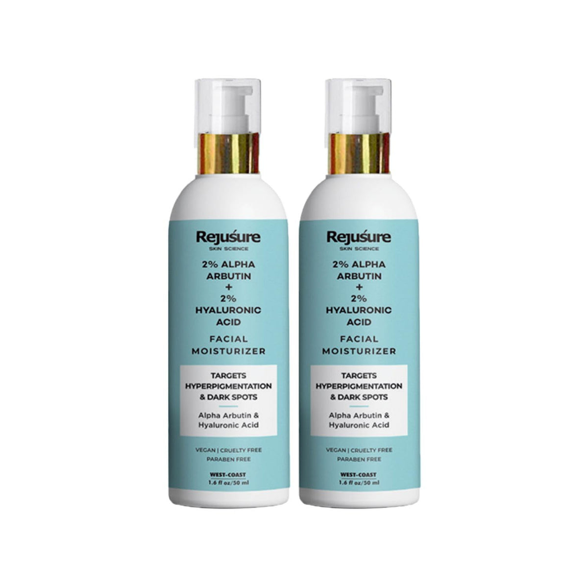 Rejusure Alpha Arbutin 2% + Hyaluronic Acid 2% Face Moisturizer For Pigmentation, Dark Spots & Sun Tanning, Remove Blemishes, Acne Marks & Uneven Skin Tone - 50ml (Pack of 2)