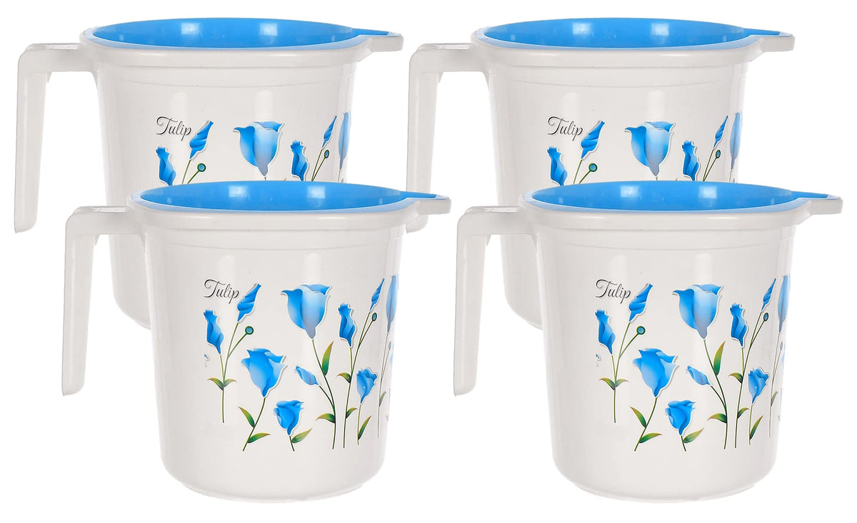 Kuber Industries Multiuses Lightweight, Unbreakable Plastic Bathroom Mug 1.5 Litre Pack of 4 (Blue)-46KM0196, Standard