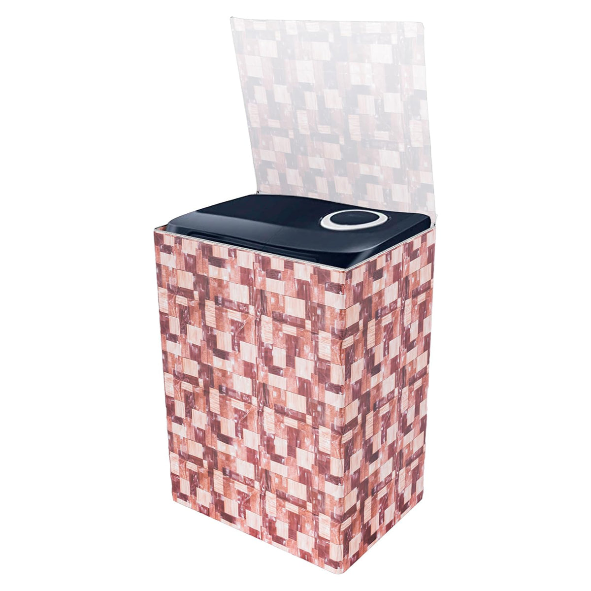 Heart Home Washing Machine Cover | Brick New Check Design Washing Machine Cover | PVC Top Load Semi-Automatic Washing Machine Cover | Brown