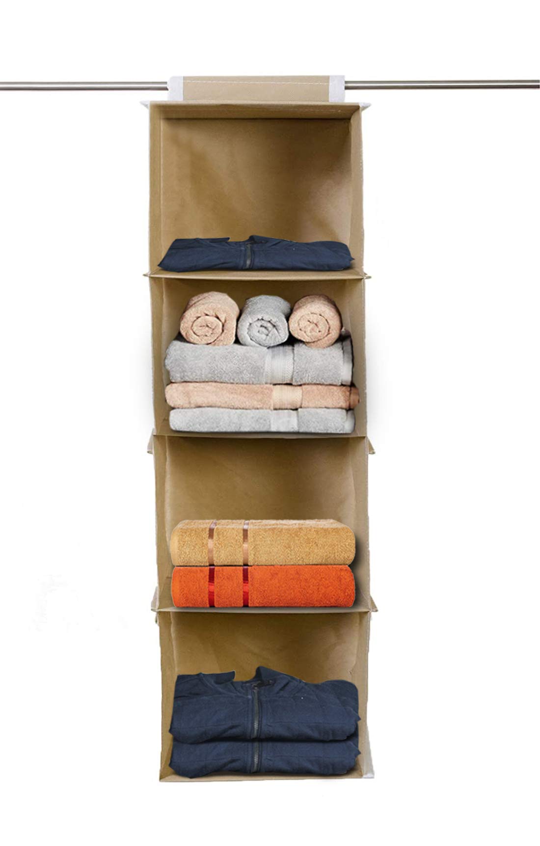 Kuber Industries Fabric 4 Shelf Foldable Closet Organizer|Universal Fit 4 Tier Closet Wardrobe Organizer|Clothes Storage Hanger|Size 31 x 25 x 80 Cm, Pack of 2 (Brown)