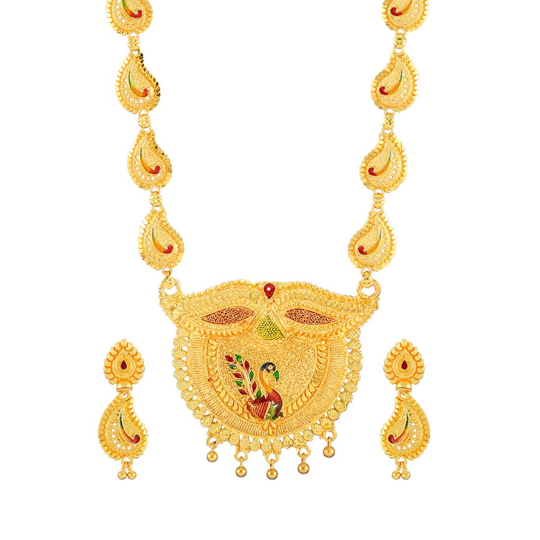 Yellow Chimes Jewellery Set for Women and Girls Traditional Golden Jewellery Set for women Gold Plated Necklace Set | One Gram Gold Long Haram Jewellery Set | Birthday Gift for girls and women Anniversary Gift for Wife