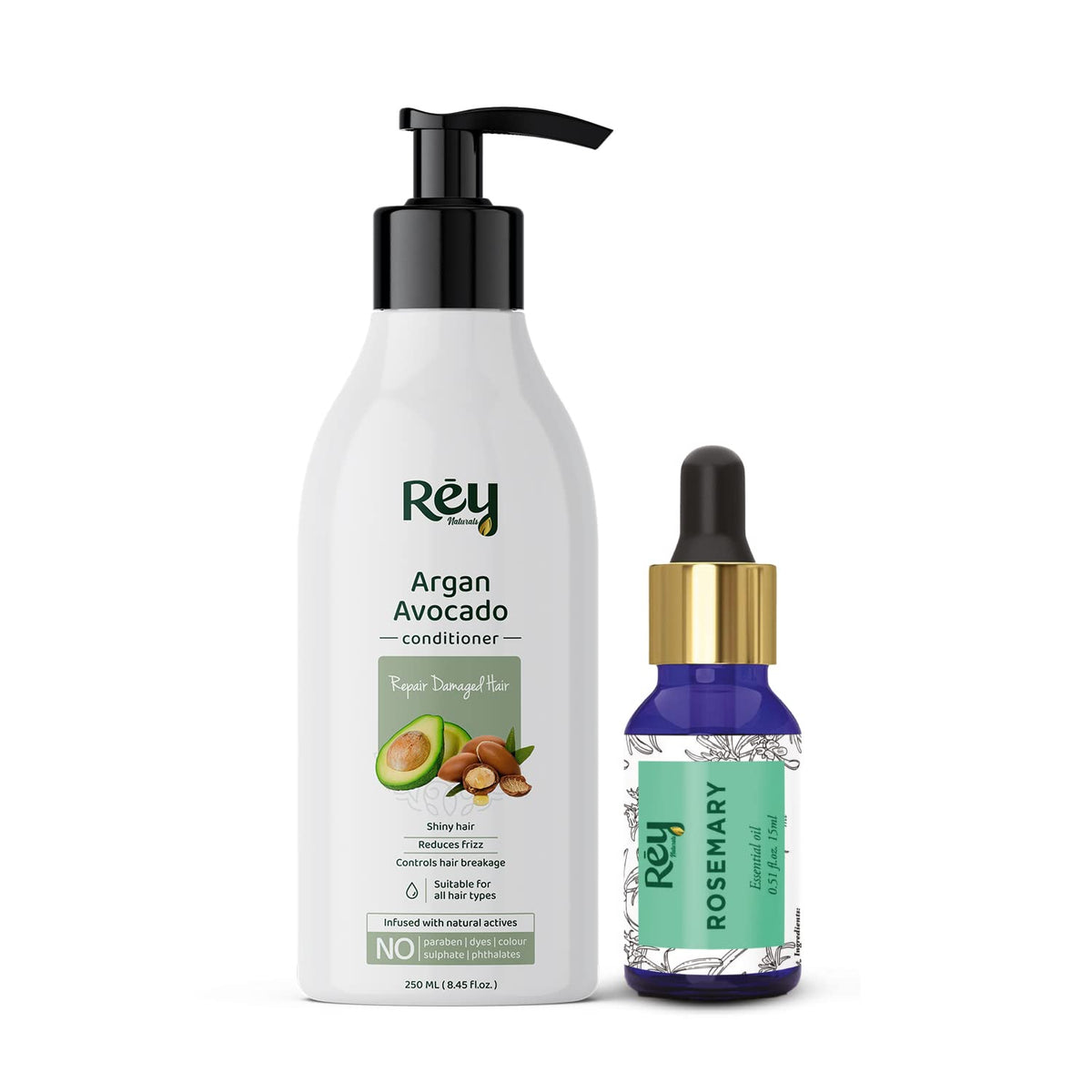 Rey Naturals Rosemary Essential Oil for Hair Growth - 100% Pure & Natural Rosemary Oil For Hair, Skin and Body - 15ml (avocado conditioner)