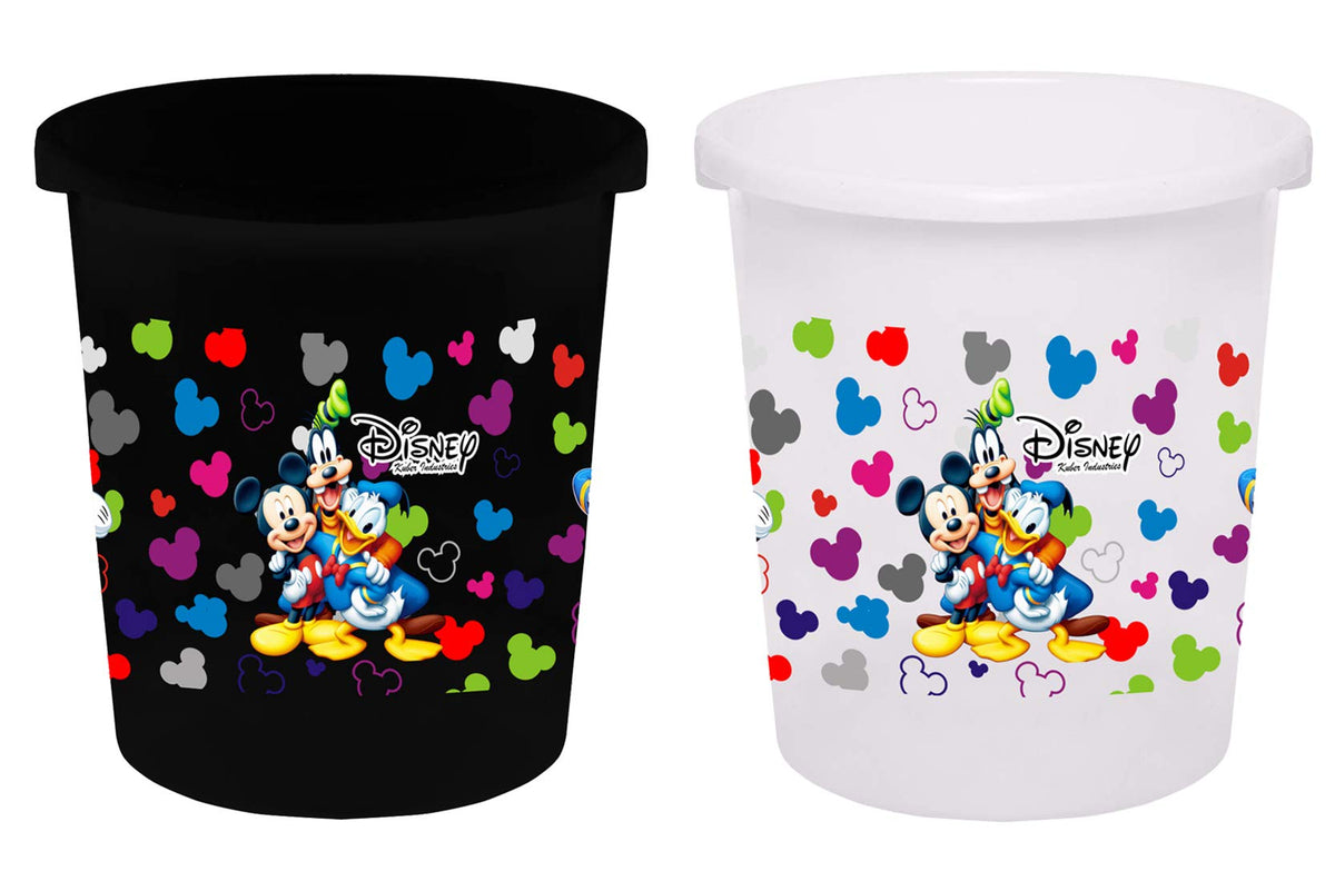 Kuber Industries Disney Team Mickey Print Plastic 2 Pieces Dustbin/Garbage Bin/Waste Bin, 5 Liters (Black & White) -HS_35_KUBMARTS17364