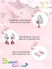 Yellow Chimes Earrings for Women & Girls | Fashion Sparkling Pink and White Color Crystal Drop| Silver Tone Drop Earring | Butterfly Shaped Western Alloy Drop Earrings | Birthday & Anniversary Gift