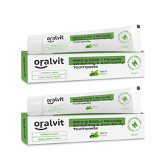 Oralvit Baking Soda and Peroxide Toothpaste for Whitening & Anti-Cavity | Toothpaste with Fresh Mint | Deep Cleanse |Super Fresh Breath | Extreme Whitening– 100gm Mint Flavour (Pack of 2)