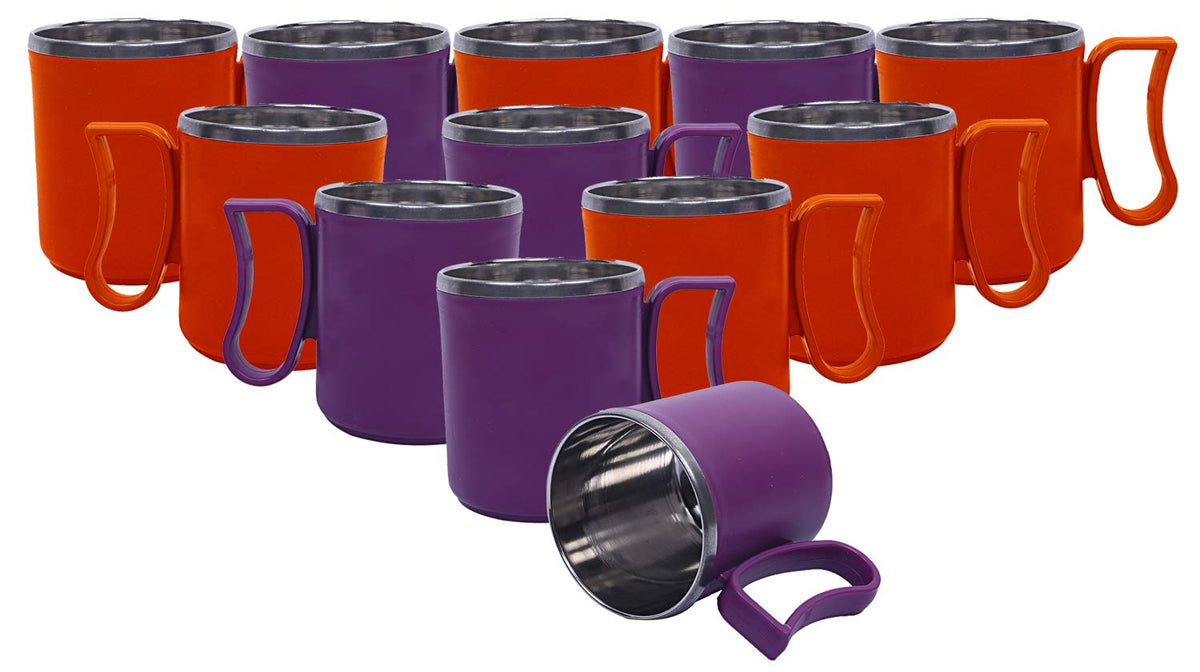 Kuber Industries 12 Pieces Stainless Steel Designer Coffee Mug 250 ML (Orange & Purple)-CTKTC21663