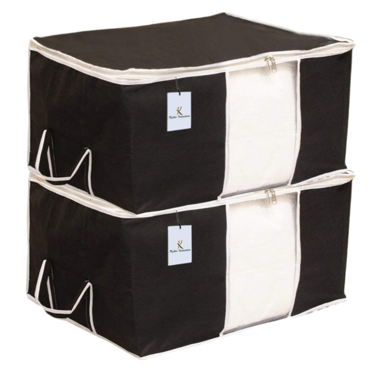 Kuber Industries Underbed Storage Bag|Storage Organiser|Blanket Cover Set of 2 (Black)