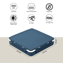 Pinnacle PentaGo Thermoware Insulated Tiffin Box, Adjustable Divider, Microwave Safe, 4 Compartments, Lunch Box, Keeps Food Warm for 4hrs, Leak Proof, Air Tight, 900ml Blue (Stainless Steel)