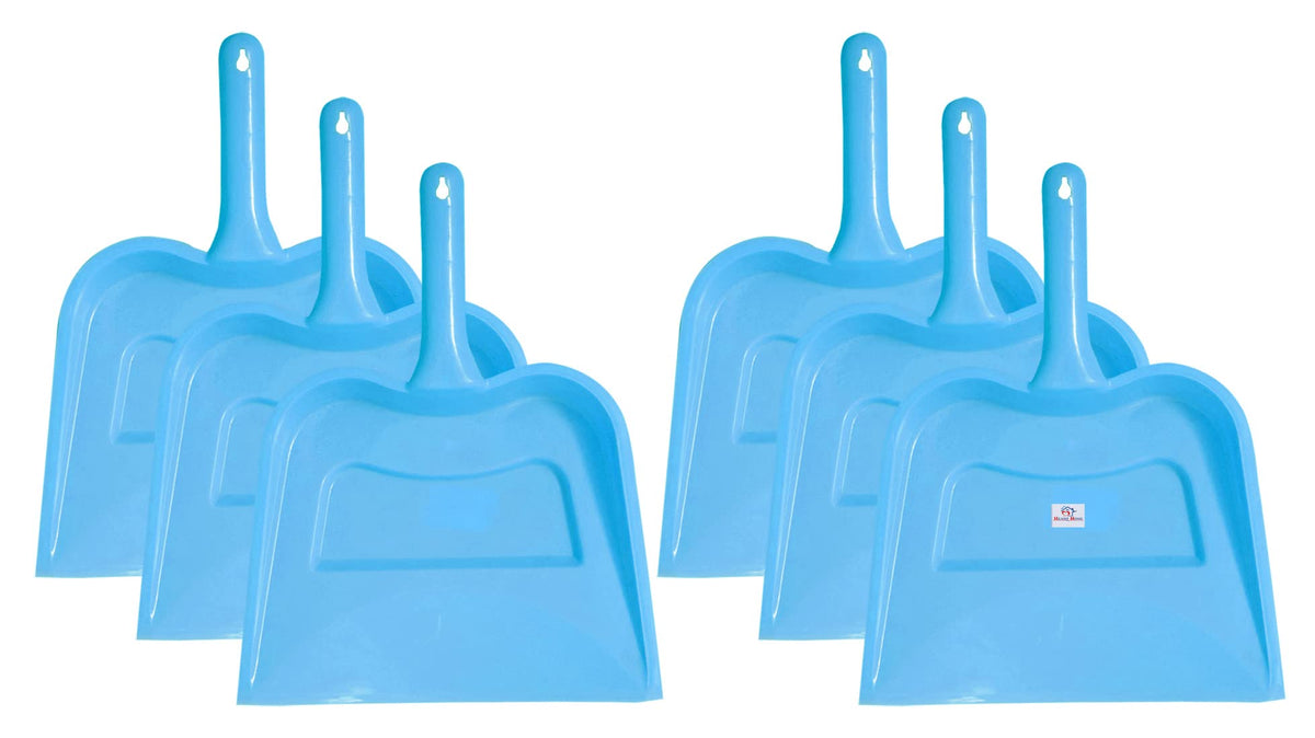 Heart Home Plastic Lightweight 12" Dustpan with Comfort Grip Handle for Easy Sweep Broom, Pack of 6 (Blue)