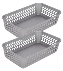 Kuber Industries Multiuses Super Tidy Plastic Tray/Basket/Organizer- Pack of 2 (Grey) -46KM0573