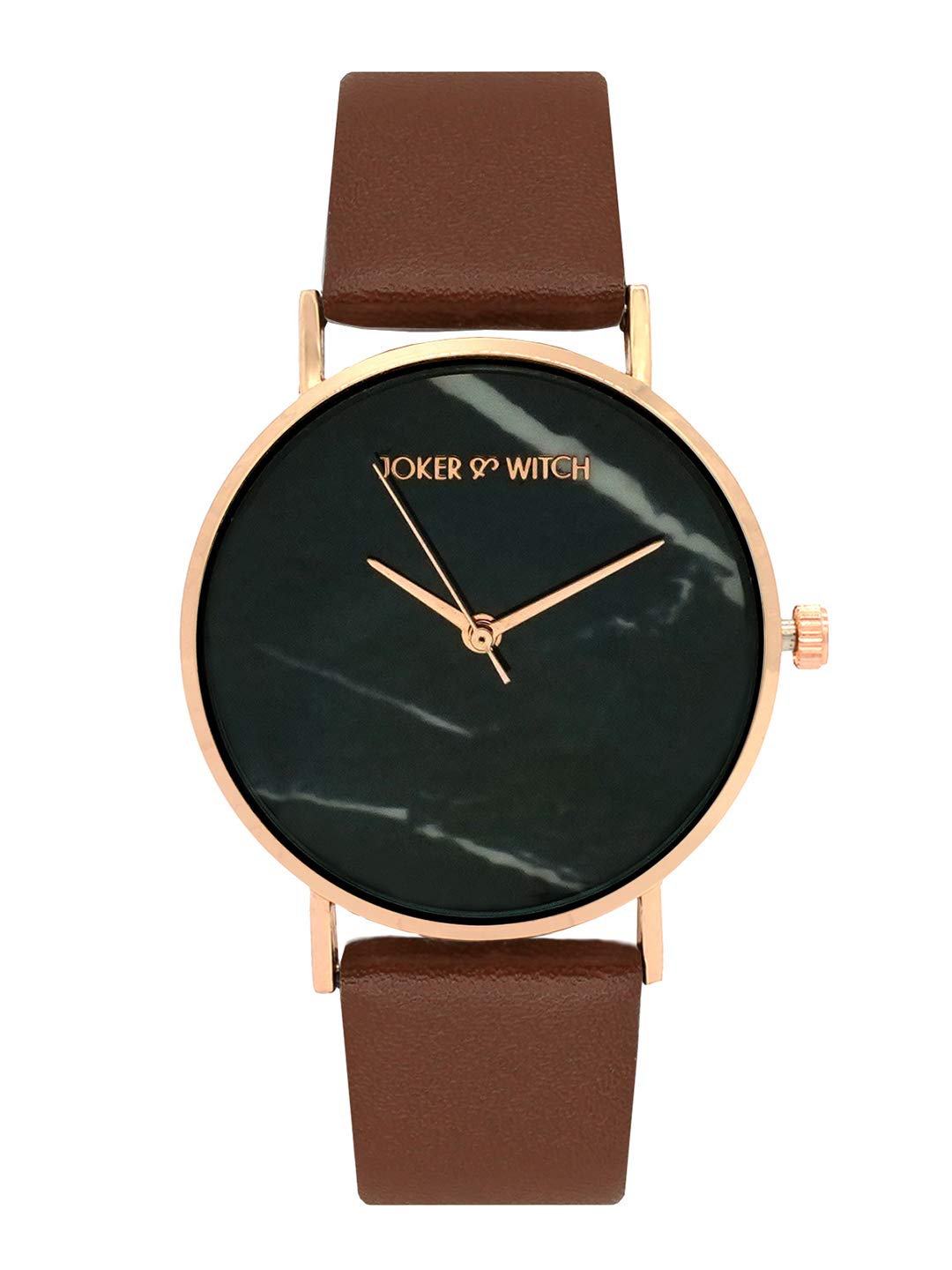 Joker & Witch Giselle Black Marble Dial Brown Strap Watch for Women