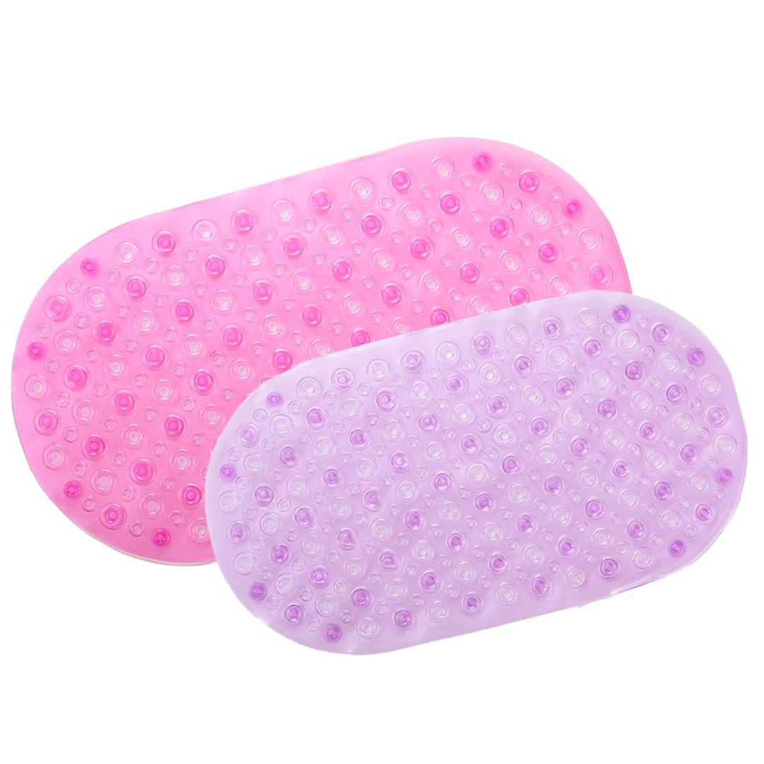 Savya Home Pack of 2 Nonslip Soft Rubber Bath Mat, Rain Mat for Bathtub and Shower, Anti Slip, Anti Bacterial, Machine Washable PVC Bath Mat for Bathroom | 65 x 36 cm | Purple & Pink