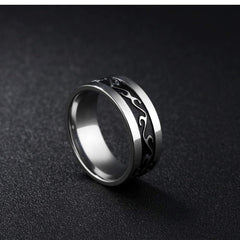 Yellow Chimes Rings for Men Silver Black Ring Western Style Stainless Steel Band Ring for Men and Boys.