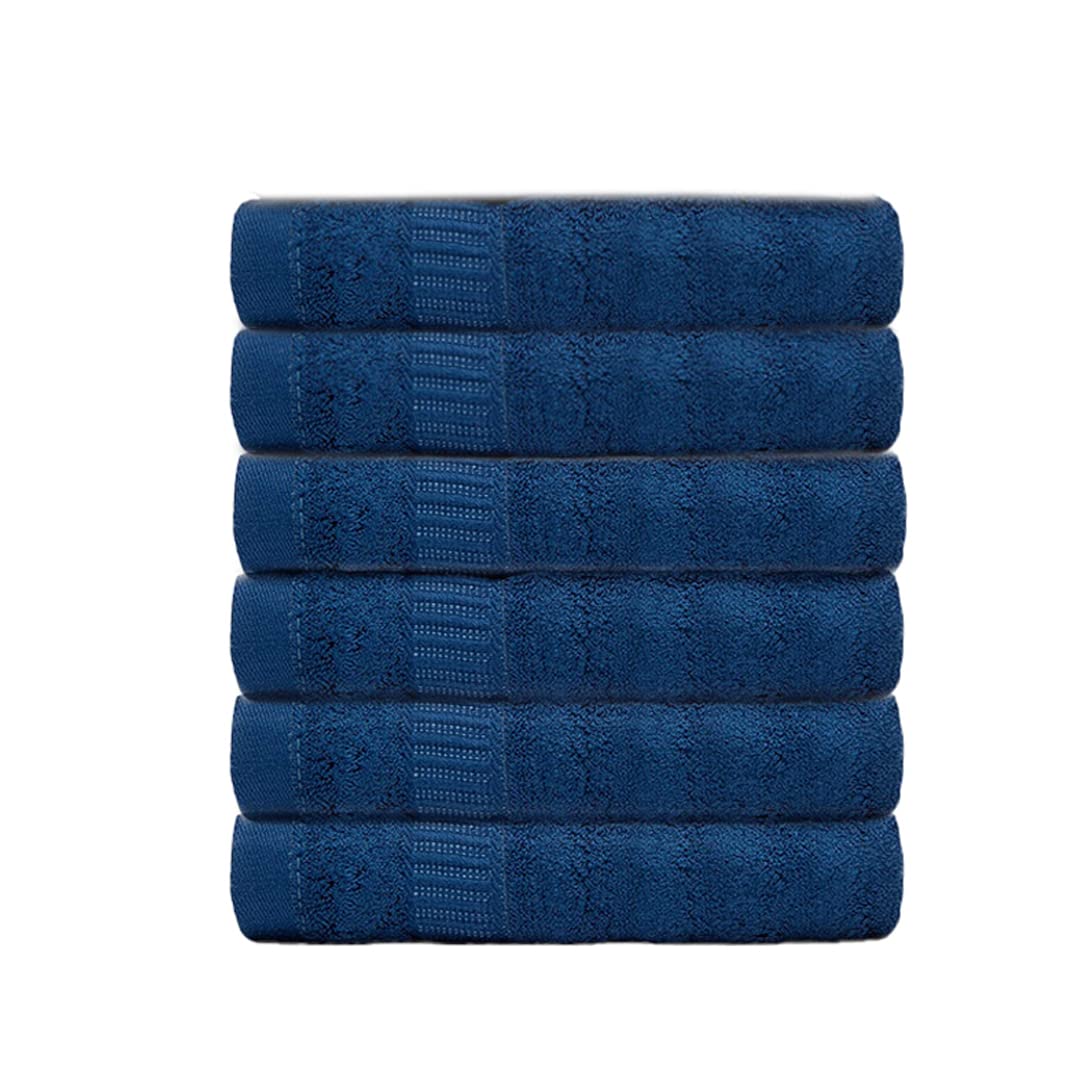 Mush 600 GSM Hand Towel Set of 6 | 100% Bamboo |Ultra Soft, Absorbent & Quick Dry Towel for Bath, Gym, Pool, Travel, Spa and Yoga | 29.5 x 14 Inches (6, Navy Blue)