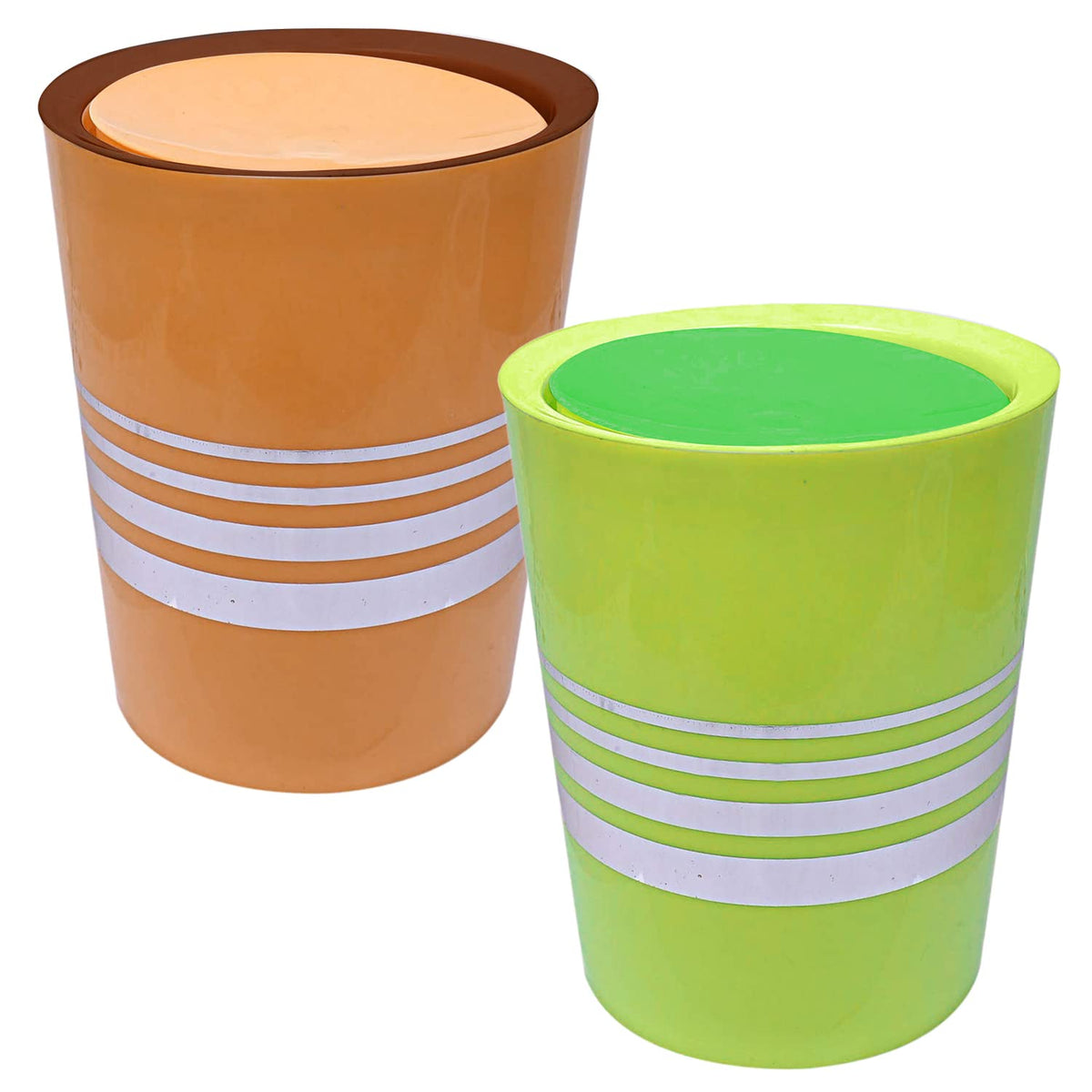 Heart Home Plastic Dustbin/Wastebin With Swing Lid, 7 Liter- Pack of 2 (Green & Yellow)-47HH0819