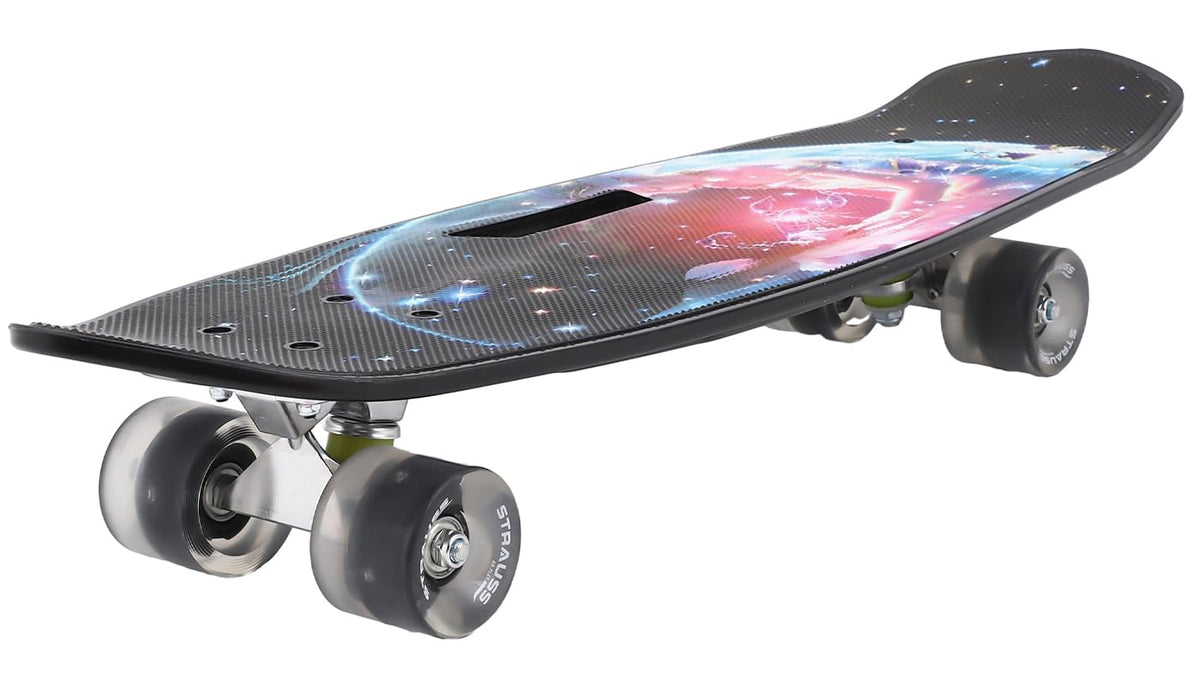 STRAUSS Plastic Cruiser Fishboard|Penny Skateboard|Casterboard|Anti-Skid Board with ABEC-7 High Precision Bearings|Pu Wheel with Light|Ideal for 8 Years and Above (28x6 Inch),(Scorpio Black)