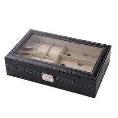 Homestic 6 Slot Watch Storage Box With 3 Slot Glasses organizer|Black|