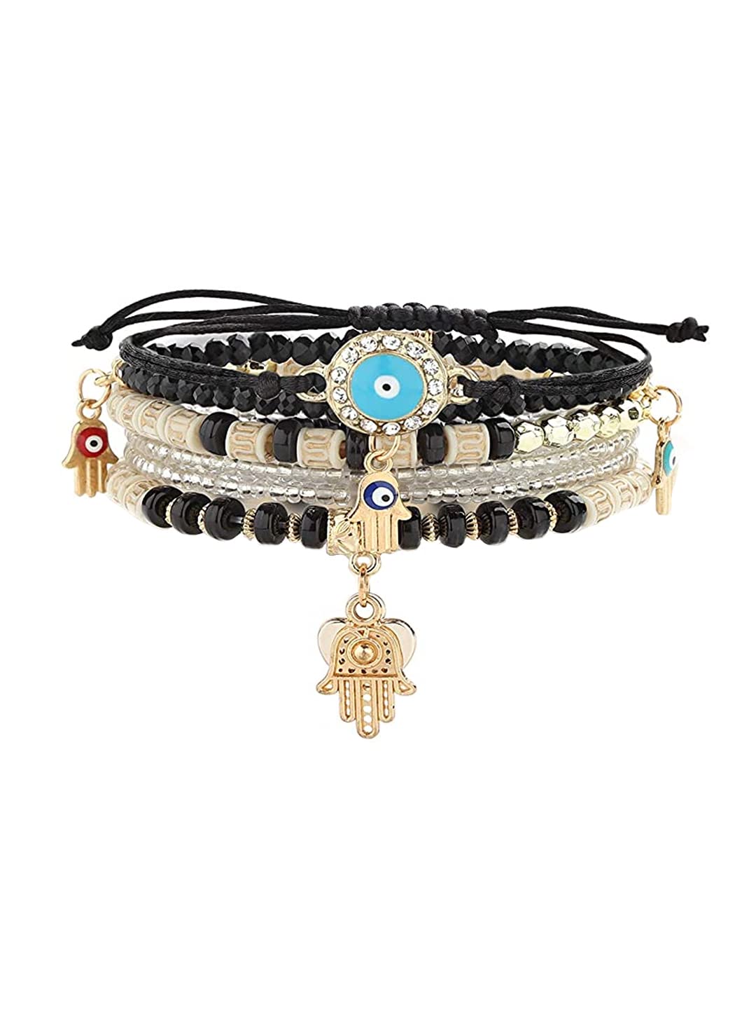 Kairangi Bracelet for Women and Girls Evil Eye Nazariya Bracelets for Women | 6 Pcs Black Beads Layered Bracelet | Birthday Gift For girls and women Anniversary Gift for Wife