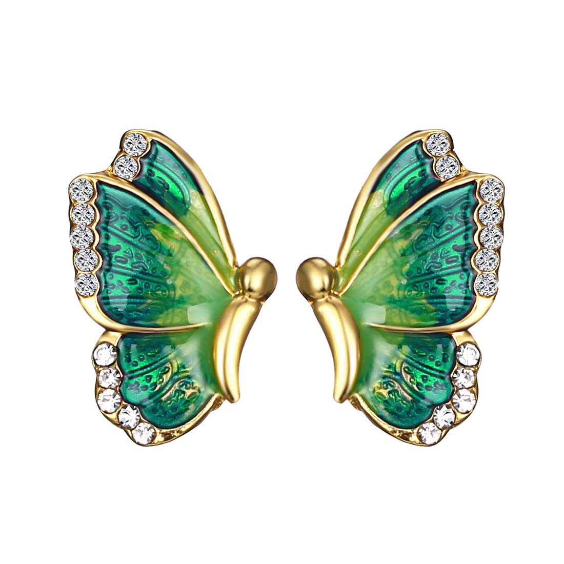 Yellow Chimes Elegant Gold Plated Green Butterfly Crystal Stud Earrings for Women and Girls (Green)