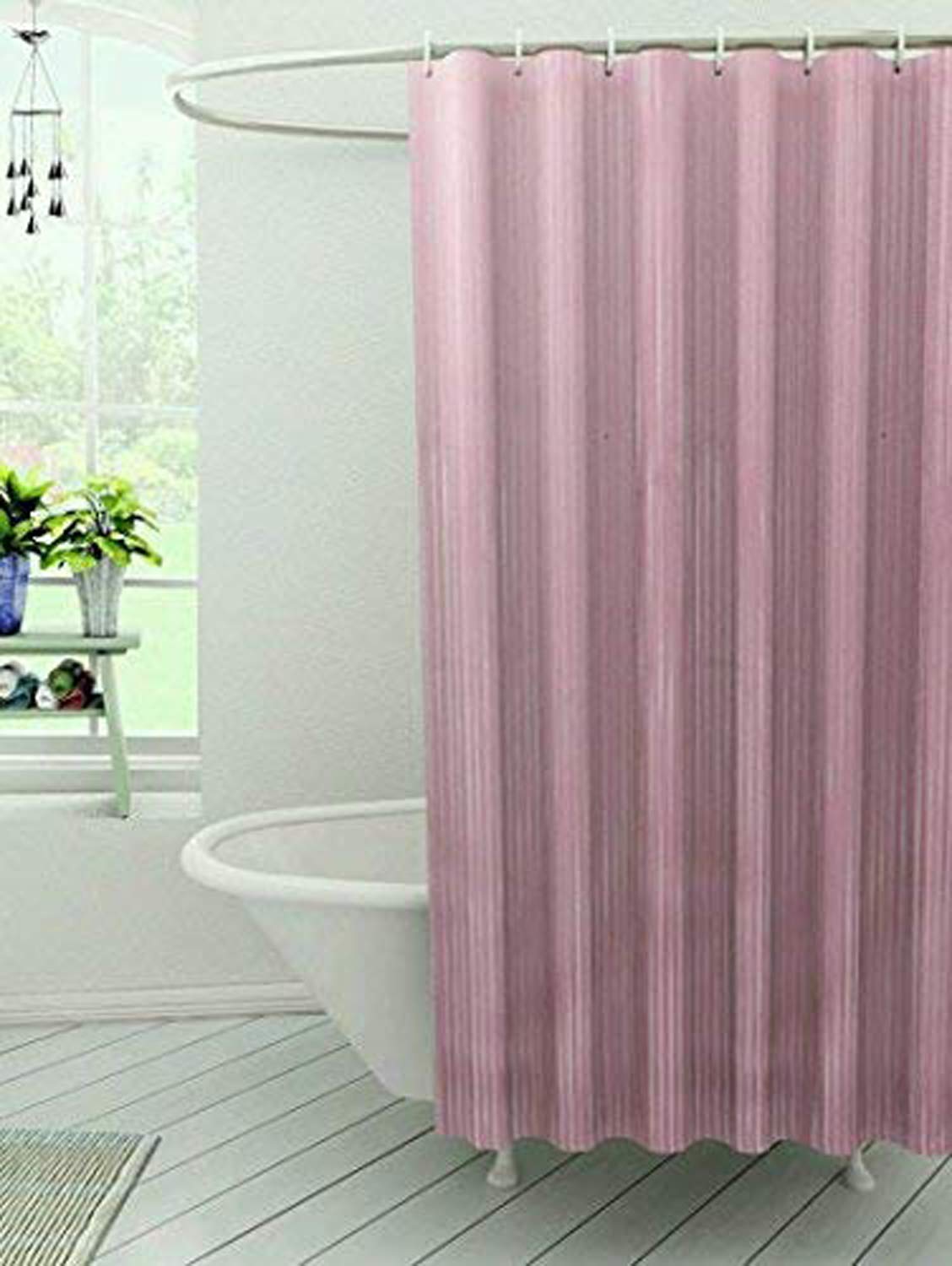 Kuber Industries Self Lining Design 7 Feet Shower Curtain with 8 Hooks (Pink)-CTKTC30571