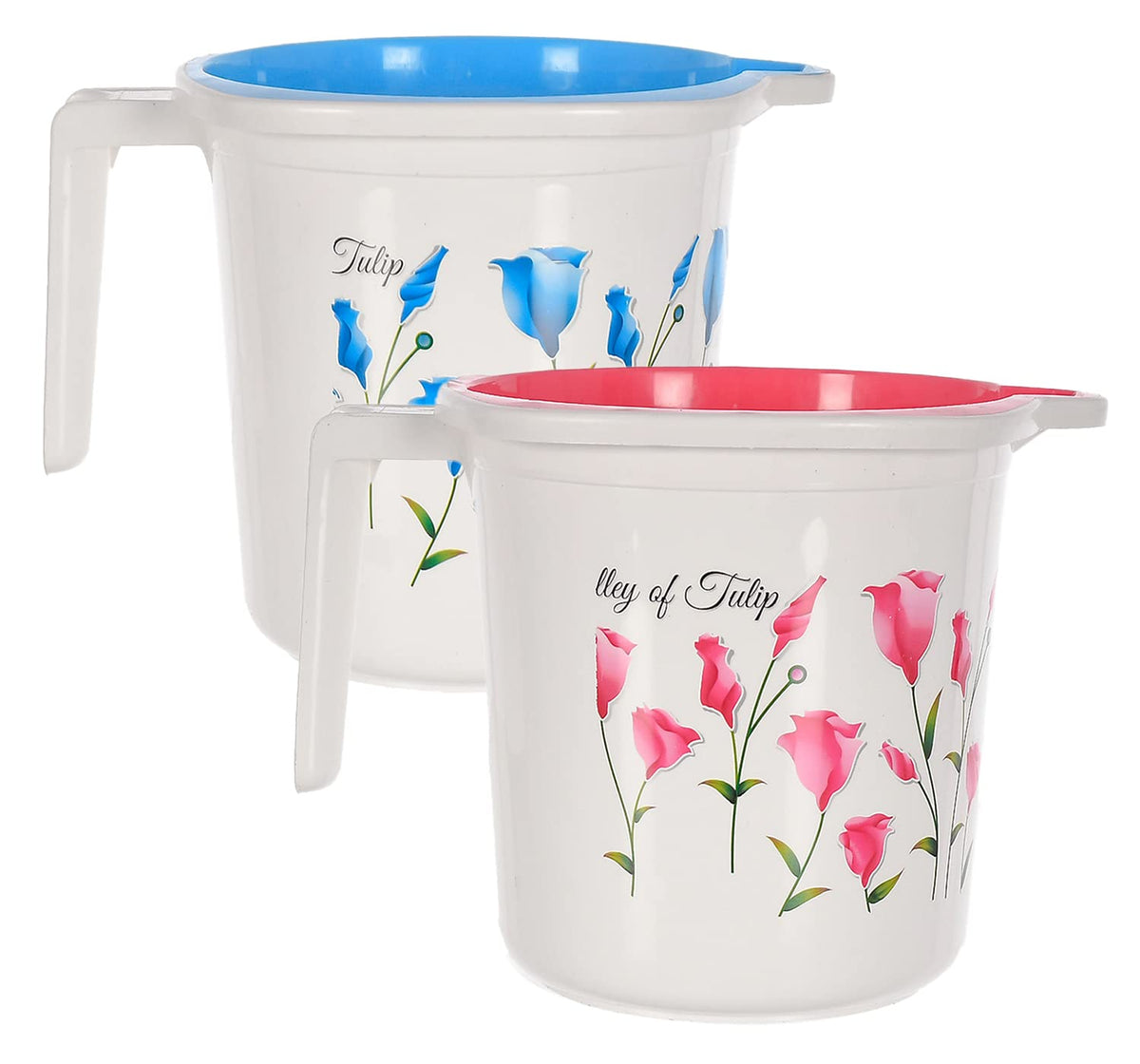 Kuber Industries Multiuses Lightweight, Unbreakable Plastic Bathroom Mug 1.5 Litre Pack of 2 (Blue & Pink)-46KM0200