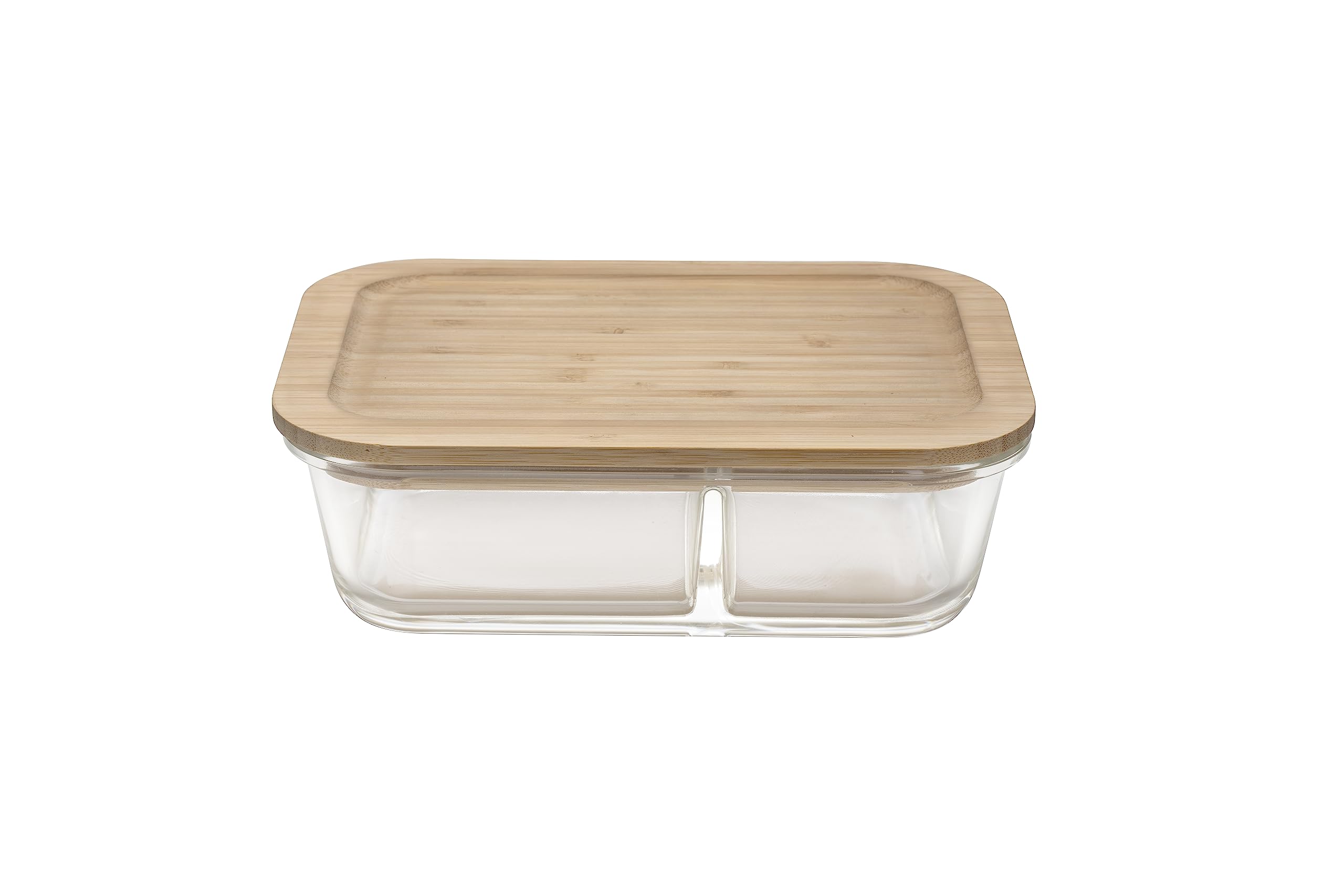 USHA SHRIRAM Borosilicate Glass Tiffin Box 2 Compartments|580ml|Bamboo Lid