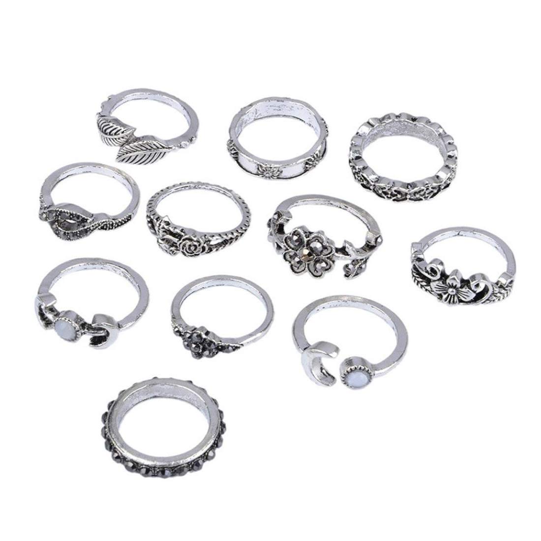 Yellow Chimes Combo of 11 Pcs/Set Boho Vintage Style Midi Finger Crystal Knuckle Rings Set for Women and Girls (Combo - 4)