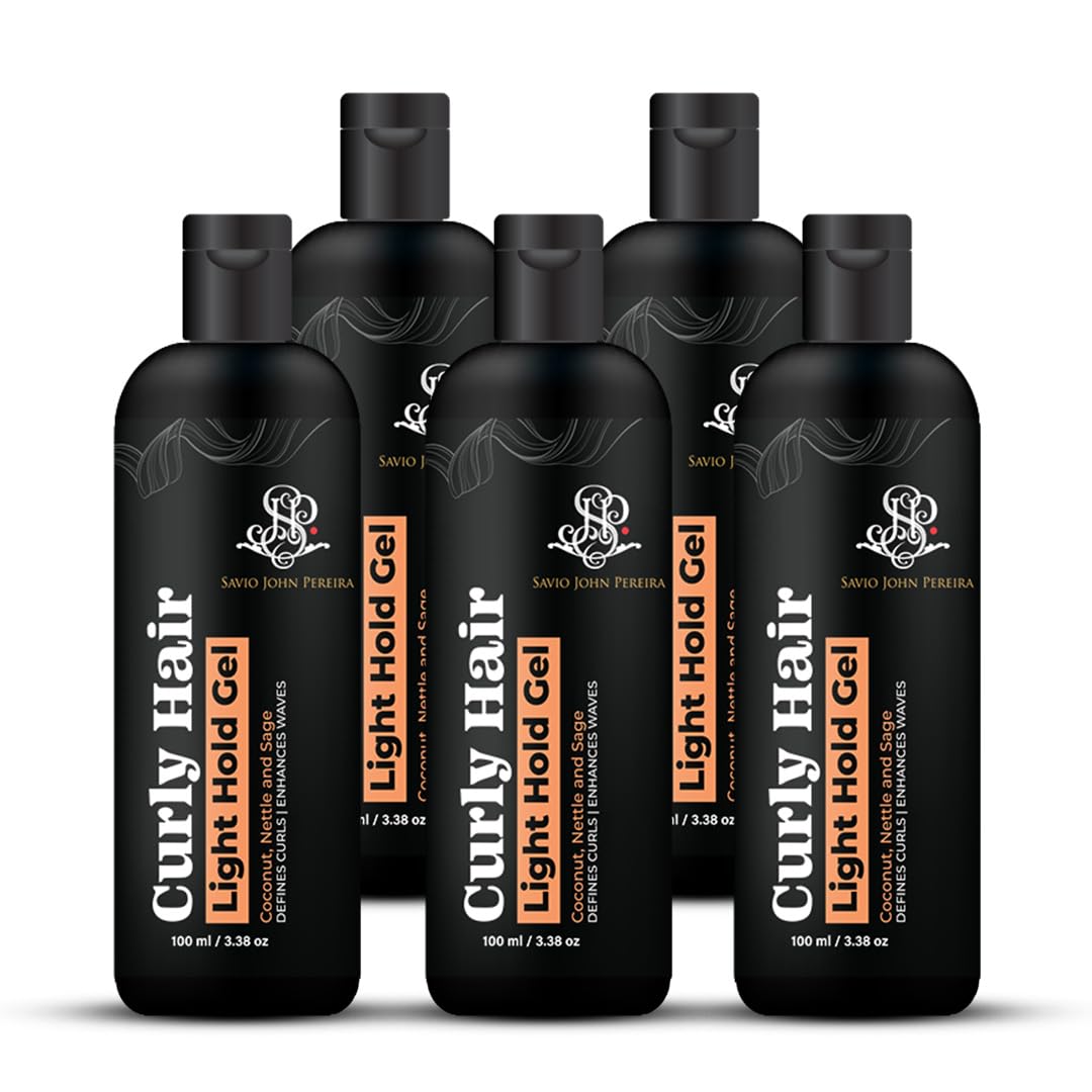 Curly Hair Gel Light - Curly Hair Products | Strong Hold | Definition | Frizz | Moisturizing Formula for Curly Hair By Savio John Pereira - 100 ml (Pack of 5)