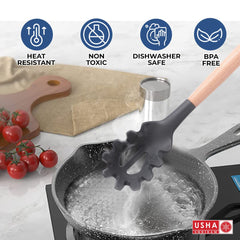 USHA SHRIRAM Silicon Spatula Set for Non-Stick Pans | Heat Resistant, Durable, Cookware Set | BPA Free & Odourless| Non-Stick Utensil Set for Cooking (Spatula Set(12Pcs) + Non Stick Set(Red))