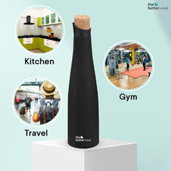 The Better Home Insulated Stainless Steel Water Bottle with Cork Cap | 18 Hours Insulation | Pack of 50-750ml Each | Cold Water for Office School Gym | Leak Proof & BPA Free | Black Colour