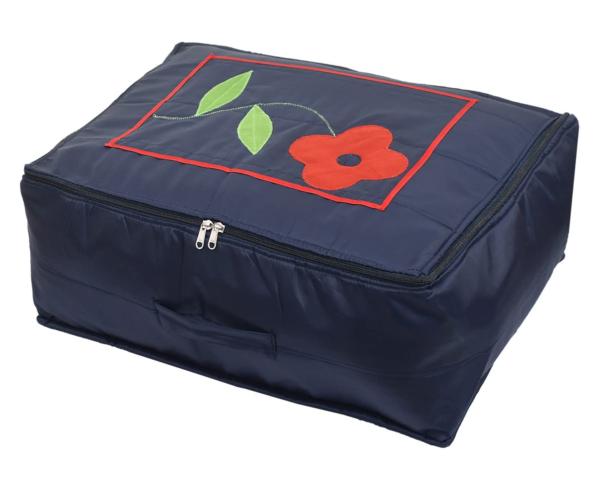 Kuber Industries Flower Print Polyster Wardrobe Organizer/Cover/Storage Bag For Store Saree, Lehenga, Suit, Dress, Clothes (Navy Blue), (49KM0436)