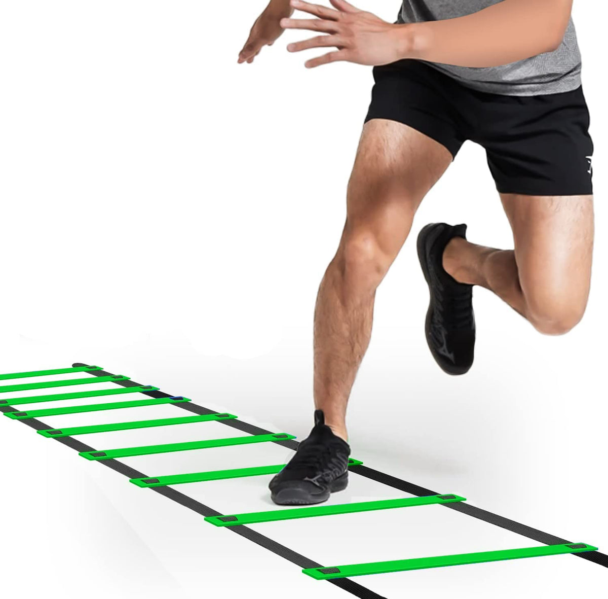 Strauss Agility Ladder | 2M Speed Training Ladder with 4 Adjustable Rungs | Speed Training Ladder for Men and Women | Ideal for Soccer, Football & Sports Training (Green)