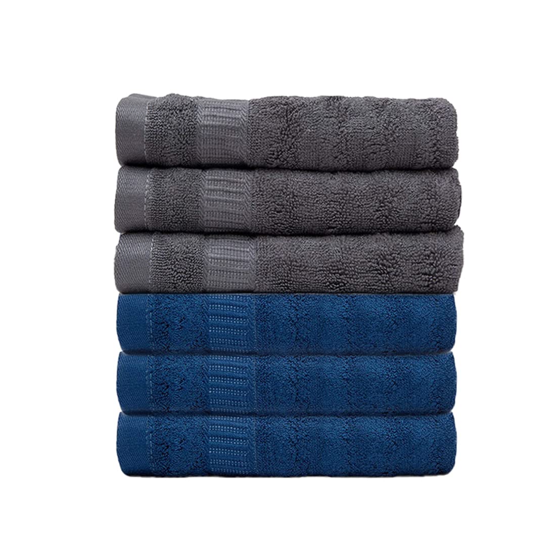 Mush 550 GSM Hand Towel Set of 2 | 100% Bamboo |Ultra Soft, Absorbent & Quick Dry Towel for Gym, Pool, Travel, Spa and Yoga | 29.5 x 14 Inches (Set of 6 Navy Grey)