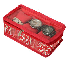 Kuber Industries D Print Styleys Wrist Watch Organizer Case Kit -3 Roll Watch Box-Pack of 2 (Red)